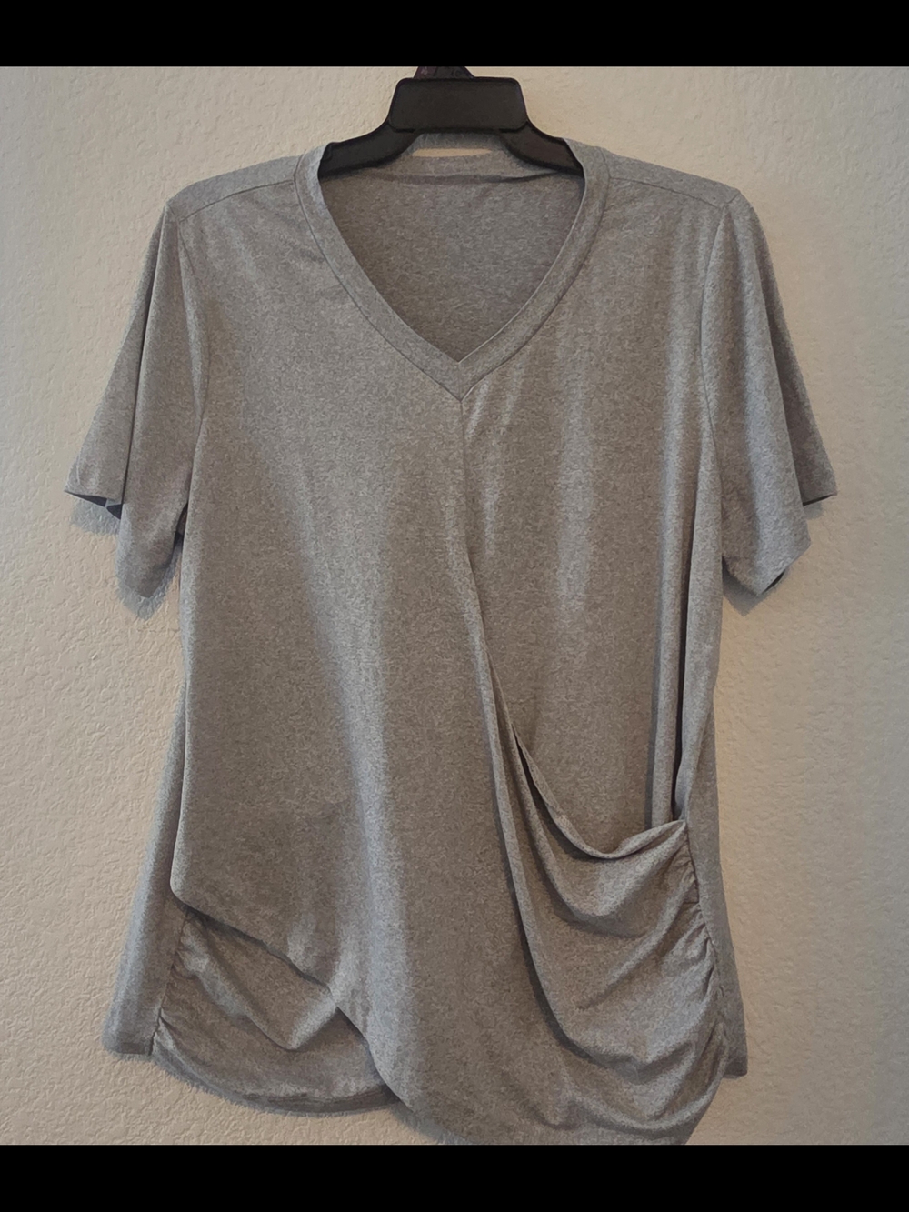 SHEIN Gray V-Neck Short Sleeve Draped Tee